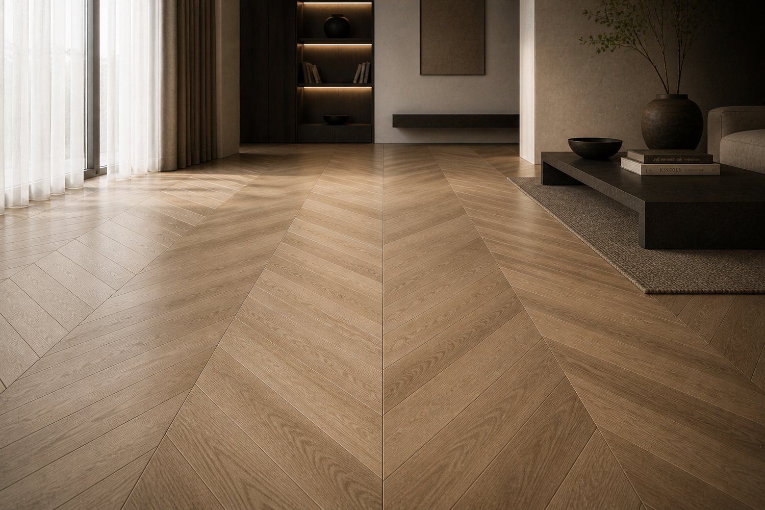 Flooring design — engineered hardwood and stone